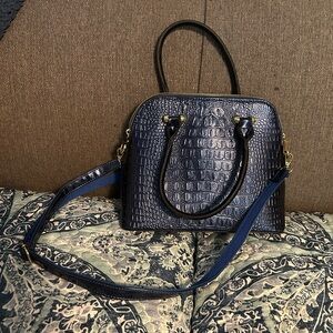 Elegant Navy Crocodile-Embossed Handbag